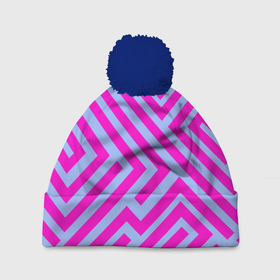 Шапка 3D c помпоном с принтом Trend pattern в Белгороде, 100% полиэстер | универсальный размер, печать по всей поверхности изделия | blue | gradient | pink | градиент | розовый | тренд | трендовые цвета
