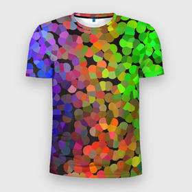 Мужская футболка 3D Slim с принтом Яркая палитра красок   блики в Курске, 100% полиэстер с улучшенными характеристиками | приталенный силуэт, круглая горловина, широкие плечи, сужается к линии бедра | краски | мозаика | палитра | пятна | радуга | яркое