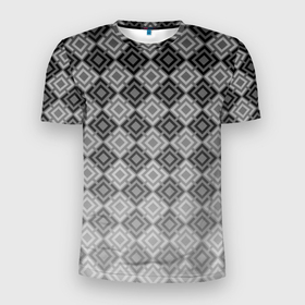 Мужская футболка 3D Slim с принтом Геометрический узор в серых тонах градиент в Санкт-Петербурге, 100% полиэстер с улучшенными характеристиками | приталенный силуэт, круглая горловина, широкие плечи, сужается к линии бедра | geometric | gradient | trendy | геометрический узор | градиент | серый | черно белый