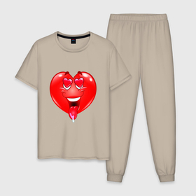 Мужская пижама хлопок с принтом THE HEART IN LOVE в Курске, 100% хлопок | брюки и футболка прямого кроя, без карманов, на брюках мягкая резинка на поясе и по низу штанин
 | влюбленное | красное | красочное | любовь | праздник | сердце