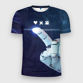 Мужская футболка 3D Slim с принтом Love Death and Robots: кто мы в Екатеринбурге, 100% полиэстер с улучшенными характеристиками | приталенный силуэт, круглая горловина, широкие плечи, сужается к линии бедра | Тематика изображения на принте: robot | robots | андроид | биоробот | будущее | искусственный интеллект | машина | механическая рука | разум | робот | роботы | рука | сериал | фантастика | фильм