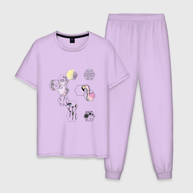 Мужская пижама хлопок с принтом Кусочки лета , 100% хлопок | брюки и футболка прямого кроя, без карманов, на брюках мягкая резинка на поясе и по низу штанин
 | ботаника | ботанический | летний | лето | мозаика | пазл | растения | фламинго | цветочный | цветы