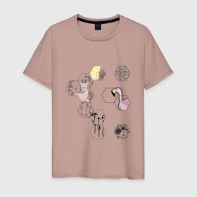 Мужская футболка хлопок с принтом Кусочки лета в Санкт-Петербурге, 100% хлопок | прямой крой, круглый вырез горловины, длина до линии бедер, слегка спущенное плечо. | ботаника | ботанический | летний | лето | мозаика | пазл | растения | фламинго | цветочный | цветы
