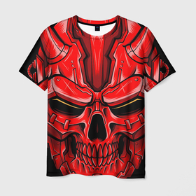 Мужская футболка 3D с принтом Жестокий красный демон в Санкт-Петербурге, 100% полиэфир | прямой крой, круглый вырез горловины, длина до линии бедер | ад | демон | дьявол | жестокость | зло | кости | красный | миф | мифология | монстр | рога | сила | скелет | тьма | ужас | хоррор | череп | чудовище | энергия