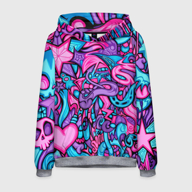 Мужская толстовка 3D с принтом яркая абстракция голубой и розовый фон в Курске, 100% полиэстер | двухслойный капюшон со шнурком для регулировки, мягкие манжеты на рукавах и по низу толстовки, спереди карман-кенгуру с мягким внутренним слоем. | Тематика изображения на принте: abstraction | blue | bright | graffiti | heart | pencil drawing | pink | purple | skull | star | turquoise | абстракция | бирюзовый | граффити | звезда | рисунок карандашом | розовый | сердце | фиолетовый | череп | яркий