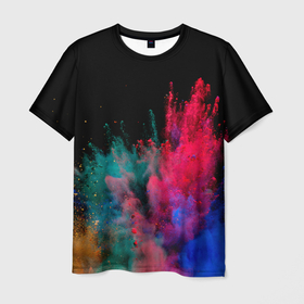 Мужская футболка 3D с принтом Брызги сухих красок в Екатеринбурге, 100% полиэфир | прямой крой, круглый вырез горловины, длина до линии бедер | Тематика изображения на принте: color | брызги красок | краски | сухие краски | цветная пудра