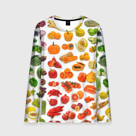 Мужской лонгслив 3D с принтом VEGETABLE FRUIT ABUNDANCE в Тюмени, 100% полиэстер | длинные рукава, круглый вырез горловины, полуприлегающий силуэт | арбуз | банан | виноград | гранат | груша | дыня | капуста | клубника | кукуруза | лимон | лук | морковь | овощи | огурец | перец | помидор | фрукты | яблоки