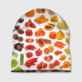 Шапка 3D с принтом VEGETABLE FRUIT ABUNDANCE в Белгороде, 100% полиэстер | универсальный размер, печать по всей поверхности изделия | Тематика изображения на принте: арбуз | банан | виноград | гранат | груша | дыня | капуста | клубника | кукуруза | лимон | лук | морковь | овощи | огурец | перец | помидор | фрукты | яблоки