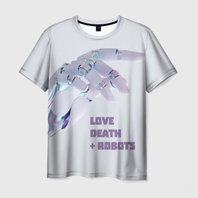 Мужская футболка 3D с принтом Любовь. Смерть. Роботы: кто ты , 100% полиэфир | прямой крой, круглый вырез горловины, длина до линии бедер | robot | robots | андроид | биоробот | будущее | искусственный интеллект | машина | механическая рука | разум | робот | роботы | рука | сериал | фантастика | фильм