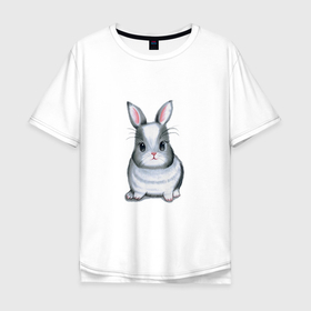 Мужская футболка хлопок Oversize с принтом ОЧАРОВАТЕЛЬНЫЙ ЗАЙЧОНОК , 100% хлопок | свободный крой, круглый ворот, “спинка” длиннее передней части | животное | забавный | кролик | лесной житель | милый | серый
