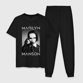 Мужская пижама хлопок с принтом Marilyn Manson фото в Санкт-Петербурге, 100% хлопок | брюки и футболка прямого кроя, без карманов, на брюках мягкая резинка на поясе и по низу штанин
 | Тематика изображения на принте: goth | gothic | manson | marilyn | metal | mm | music | rock | гот | готы | метал | мэнсон | мэрилин | рок