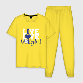 Мужская пижама хлопок с принтом LIVE LOVE VOLLEYBALL Волейбол , 100% хлопок | брюки и футболка прямого кроя, без карманов, на брюках мягкая резинка на поясе и по низу штанин
 | Тематика изображения на принте: fivb | voleybal | volleyball | волебол | волейбол | волейбола | волейболист | волейболистка | воллейбол | международная | федерация | фивб