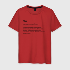Мужская футболка хлопок с принтом Значение имени, характер имени Ян в Санкт-Петербурге, 100% хлопок | прямой крой, круглый вырез горловины, длина до линии бедер, слегка спущенное плечо. | 