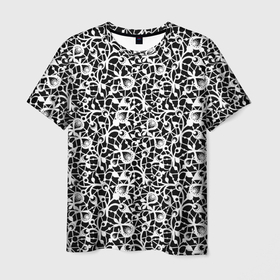 Мужская футболка 3D с принтом Черно белый кружевной ажурный узор в Новосибирске, 100% полиэфир | прямой крой, круглый вырез горловины, длина до линии бедер | black and white | lace | ажурный | белое кружево | кружевной узор | черно белый