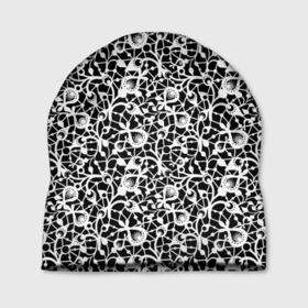 Шапка 3D с принтом Черно белый кружевной ажурный узор в Тюмени, 100% полиэстер | универсальный размер, печать по всей поверхности изделия | black and white | lace | ажурный | белое кружево | кружевной узор | черно белый