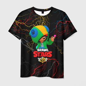 Мужская футболка 3D с принтом Brawl Stars Leon Молнии в Екатеринбурге, 100% полиэфир | прямой крой, круглый вырез горловины, длина до линии бедер | brawl stars | leon | бравл старз леон | игры на мобильный | молнии