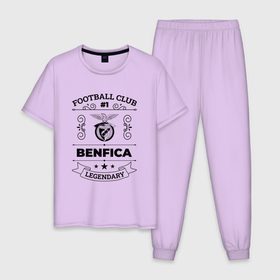 Мужская пижама хлопок с принтом Benfica: Football Club Number 1 Legendary в Новосибирске, 100% хлопок | брюки и футболка прямого кроя, без карманов, на брюках мягкая резинка на поясе и по низу штанин
 | Тематика изображения на принте: benfica | club | football | logo | бенфика | клуб | лого | мяч | символ | спорт | футбол | футболист | футболисты | футбольный