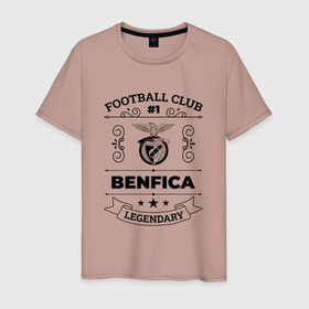Мужская футболка хлопок с принтом Benfica: Football Club Number 1 Legendary в Екатеринбурге, 100% хлопок | прямой крой, круглый вырез горловины, длина до линии бедер, слегка спущенное плечо. | benfica | club | football | logo | бенфика | клуб | лого | мяч | символ | спорт | футбол | футболист | футболисты | футбольный