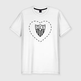 Мужская футболка хлопок Slim с принтом Лого Sevilla в сердечке в Курске, 92% хлопок, 8% лайкра | приталенный силуэт, круглый вырез ворота, длина до линии бедра, короткий рукав | club | football | logo | love | sevilla | клуб | лого | мяч | севилья | сердечко | символ | спорт | футбол | футболист | футболисты | футбольный