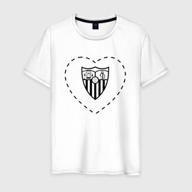 Мужская футболка хлопок с принтом Лого Sevilla в сердечке в Белгороде, 100% хлопок | прямой крой, круглый вырез горловины, длина до линии бедер, слегка спущенное плечо. | Тематика изображения на принте: club | football | logo | love | sevilla | клуб | лого | мяч | севилья | сердечко | символ | спорт | футбол | футболист | футболисты | футбольный