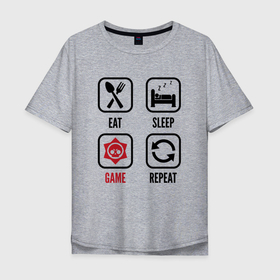 Мужская футболка хлопок Oversize с принтом Eat   Sleep   Brawl Stars   Repeat в Новосибирске, 100% хлопок | свободный крой, круглый ворот, “спинка” длиннее передней части | brawl | brawl stars | eat sleep repeat | logo | stars | бравл | игра | игры | лого | логотип | символ | старс