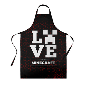 Фартук 3D с принтом Minecraft Love Классика в Екатеринбурге, 100% полиэстер | общий размер — 65 х 85 см, ширина нагрудника — 26 см, горловина — 53 см, длина завязок — 54 см, общий обхват в поясе — 173 см. Принт на завязках и на горловине наносится с двух сторон, на основной части фартука — только с внешней стороны | logo | love | minecraft | игра | игры | лого | логотип | майнкрафт | символ | соты