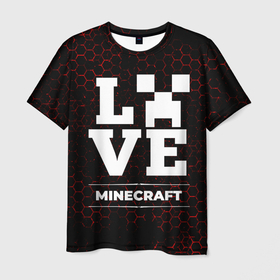Мужская футболка 3D с принтом Minecraft Love Классика в Новосибирске, 100% полиэфир | прямой крой, круглый вырез горловины, длина до линии бедер | Тематика изображения на принте: logo | love | minecraft | игра | игры | лого | логотип | майнкрафт | символ | соты