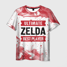 Мужская футболка 3D с принтом Zelda: красные таблички Best Player и Ultimate в Курске, 100% полиэфир | прямой крой, круглый вырез горловины, длина до линии бедер | legend | logo | the | ultimate | zelda | зельда | игра | игры | легенд | лого | логотип | огонь | пламя | символ