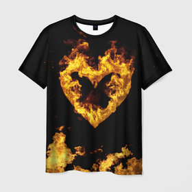 Мужская футболка 3D с принтом Fire Heart в Новосибирске, 100% полиэфир | прямой крой, круглый вырез горловины, длина до линии бедер | heart | valentine | аффект | борьба | влюбленный | гори | горит | горячий | греть | день святого валентина | жара | жжёт | жжот | знак | искра | кардио | костер | любовь | минимал | нагрев | надежда | накал