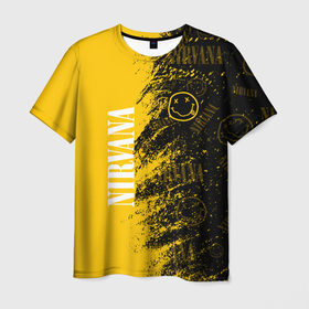Мужская футболка 3D с принтом nirvana   Паттерн в Белгороде, 100% полиэфир | прямой крой, круглый вырез горловины, длина до линии бедер | nirvana | smile | курт кобейн | нирвана | смайл
