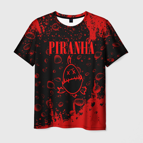 Мужская футболка 3D с принтом nirvan   пираньи   texture в Белгороде, 100% полиэфир | прямой крой, круглый вырез горловины, длина до линии бедер | nirvana | smile | курт кобейн | нирвана | смайл