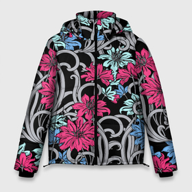Мужская зимняя куртка 3D с принтом Цветочный летний паттерн   Fashion trend в Тюмени, верх — 100% полиэстер; подкладка — 100% полиэстер; утеплитель — 100% полиэстер | длина ниже бедра, свободный силуэт Оверсайз. Есть воротник-стойка, отстегивающийся капюшон и ветрозащитная планка. 

Боковые карманы с листочкой на кнопках и внутренний карман на молнии. | fashion | flowers | pattern | summer | лето | мода | паттерн | цветы