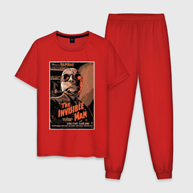 Мужская пижама хлопок с принтом The invisible man в Новосибирске, 100% хлопок | брюки и футболка прямого кроя, без карманов, на брюках мягкая резинка на поясе и по низу штанин
 | horror | кино | постер | ретро | старый постер | ужастик | фильм | фильм ужасов | человек невидимка