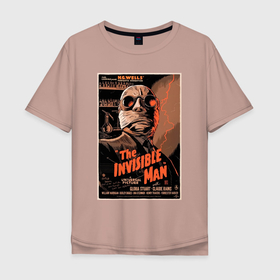 Мужская футболка хлопок Oversize с принтом The invisible man в Петрозаводске, 100% хлопок | свободный крой, круглый ворот, “спинка” длиннее передней части | Тематика изображения на принте: horror | кино | постер | ретро | старый постер | ужастик | фильм | фильм ужасов | человек невидимка