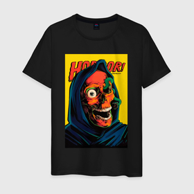 Мужская футболка хлопок с принтом Scary Scull в Белгороде, 100% хлопок | прямой крой, круглый вырез горловины, длина до линии бедер, слегка спущенное плечо. | глаз | жуть | змея | постер | ретро | страшный | ужас | ужастик | хоррор | хэллоуин | череп