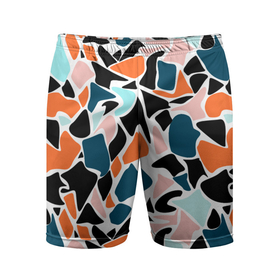 Мужские шорты спортивные с принтом Абстрактный современный разноцветный узор в оранжево серых тонах ,  |  | abstract pattern | blue | orange | абстрактный узор | оранжевый | синий