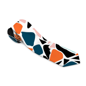 Галстук 3D с принтом Абстрактный современный разноцветный узор в оранжево серых тонах в Петрозаводске, 100% полиэстер | Длина 148 см; Плотность 150-180 г/м2 | Тематика изображения на принте: abstract pattern | blue | orange | абстрактный узор | оранжевый | синий