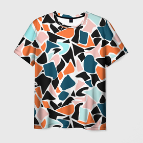 Мужская футболка 3D с принтом Абстрактный современный разноцветный узор в оранжево серых тонах , 100% полиэфир | прямой крой, круглый вырез горловины, длина до линии бедер | abstract pattern | blue | orange | абстрактный узор | оранжевый | синий