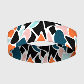 Повязка на голову 3D с принтом Абстрактный современный разноцветный узор в оранжево серых тонах ,  |  | abstract pattern | blue | orange | абстрактный узор | оранжевый | синий