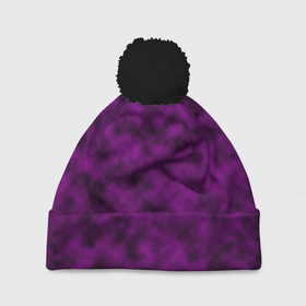 Шапка 3D c помпоном с принтом Черно пурпурная облачность в Екатеринбурге, 100% полиэстер | универсальный размер, печать по всей поверхности изделия | abstract pattern | purple | бордовый | облака | пурпурный | размытие | черный