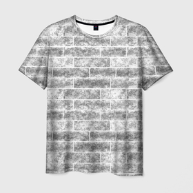 Мужская футболка 3D с принтом Серая кирпичная стена стиль лофт в Санкт-Петербурге, 100% полиэфир | прямой крой, круглый вырез горловины, длина до линии бедер | brick wall | loft | marble | texture | кирпичная стена | лофт | серый