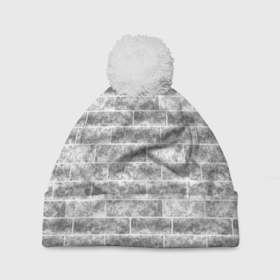 Шапка 3D c помпоном с принтом Серая кирпичная стена стиль лофт в Новосибирске, 100% полиэстер | универсальный размер, печать по всей поверхности изделия | Тематика изображения на принте: brick wall | loft | marble | texture | кирпичная стена | лофт | серый