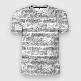 Мужская футболка 3D Slim с принтом Серая кирпичная стена стиль лофт в Новосибирске, 100% полиэстер с улучшенными характеристиками | приталенный силуэт, круглая горловина, широкие плечи, сужается к линии бедра | Тематика изображения на принте: brick wall | loft | marble | texture | кирпичная стена | лофт | серый