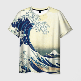 Мужская футболка 3D с принтом Великая волна в Екатеринбурге, 100% полиэфир | прямой крой, круглый вырез горловины, длина до линии бедер | большая | великая | волная | гора | каганаве | море | стихия | фудзи | хокусая | шторм