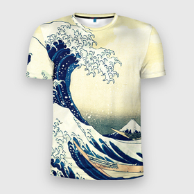 Мужская футболка 3D Slim с принтом Великая волна в Новосибирске, 100% полиэстер с улучшенными характеристиками | приталенный силуэт, круглая горловина, широкие плечи, сужается к линии бедра | большая | великая | волная | гора | каганаве | море | стихия | фудзи | хокусая | шторм