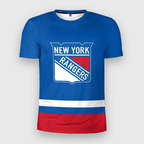Мужская футболка 3D Slim с принтом New York Rangers Панарин в Новосибирске, 100% полиэстер с улучшенными характеристиками | приталенный силуэт, круглая горловина, широкие плечи, сужается к линии бедра | nhl | rangers | артемий панарин | нхл | панарин | рейнджерс | хоккей