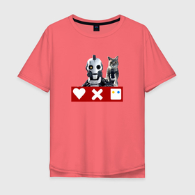 Мужская футболка хлопок Oversize с принтом love death and robots белый робот с котом в Санкт-Петербурге, 100% хлопок | свободный крой, круглый ворот, “спинка” длиннее передней части | death | love | love death and robots | robors | white robot | белый робот | любовь | роботы