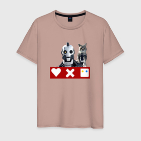 Мужская футболка хлопок с принтом love death and robots белый робот с котом в Екатеринбурге, 100% хлопок | прямой крой, круглый вырез горловины, длина до линии бедер, слегка спущенное плечо. | death | love | love death and robots | robors | white robot | белый робот | любовь | роботы