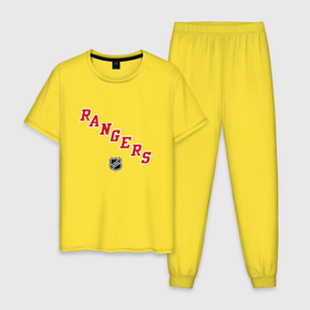 Мужская пижама хлопок с принтом New York Rangers NHL в Тюмени, 100% хлопок | брюки и футболка прямого кроя, без карманов, на брюках мягкая резинка на поясе и по низу штанин
 | hnl | new york rangers | rangers | нхл | рейнджерс | хоккей