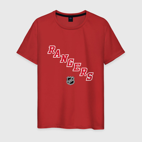 Мужская футболка хлопок с принтом New York Rangers NHL в Санкт-Петербурге, 100% хлопок | прямой крой, круглый вырез горловины, длина до линии бедер, слегка спущенное плечо. | hnl | new york rangers | rangers | нхл | рейнджерс | хоккей